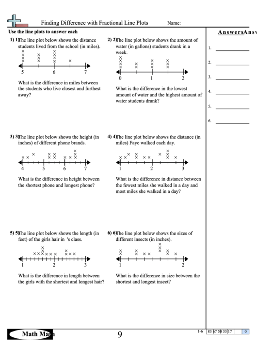 Finding Difference With Fractional Line Plots Math Worksheet With