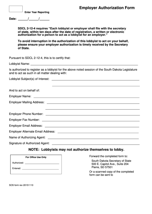 Fillable Sos Form Rev Employer Authorization Form Printable