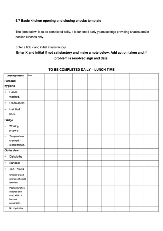 Opening And Closing Procedures Template