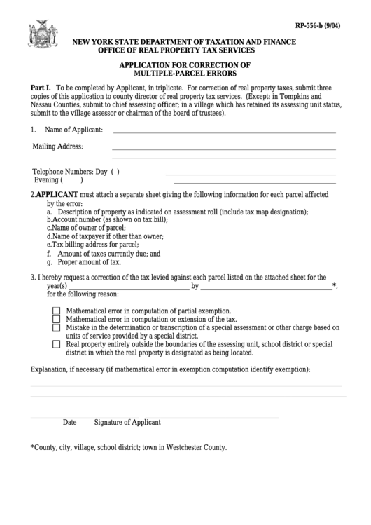 Fillable Form Rp B Application For Correction Of Multiple Parcel