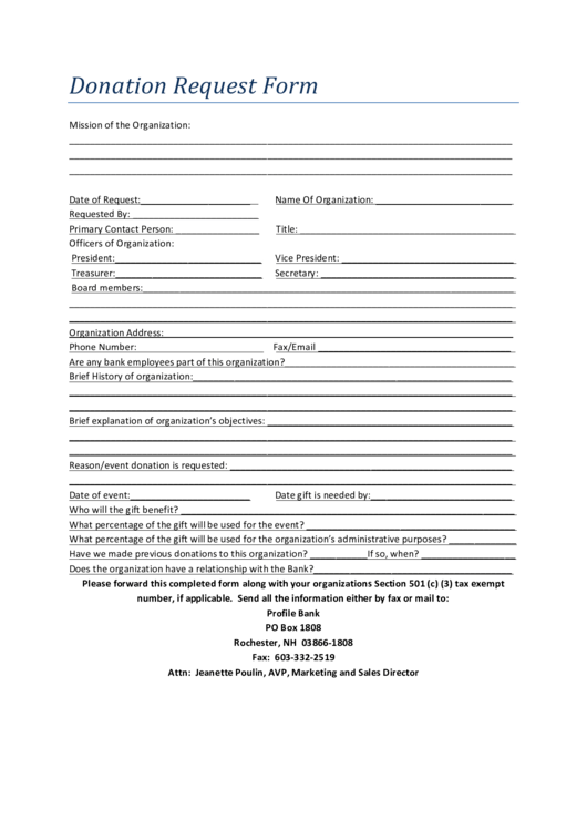 Fillable Donation Request Form Printable pdf
