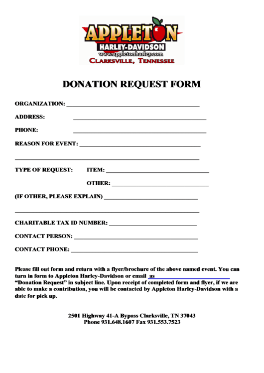Fillable Appleton Donation Request Form Printable pdf