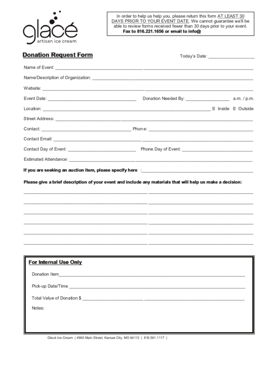 Fillable Glace Donation Request Form Printable pdf