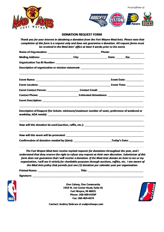 Mad Ants' Donation Request Form