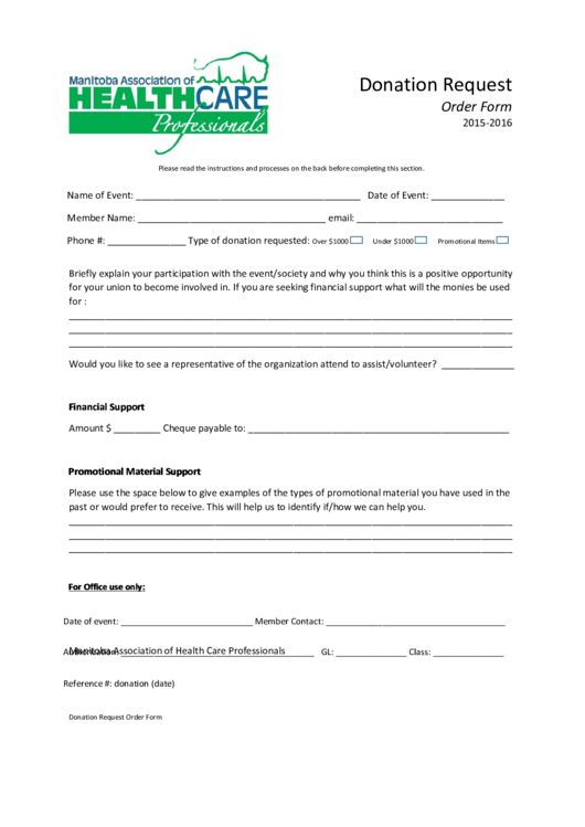 Fillable Mahcp Donation Request Form Printable pdf