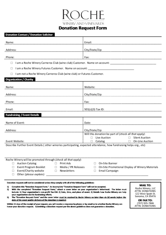Fillable Roche Donation Request Form Printable pdf