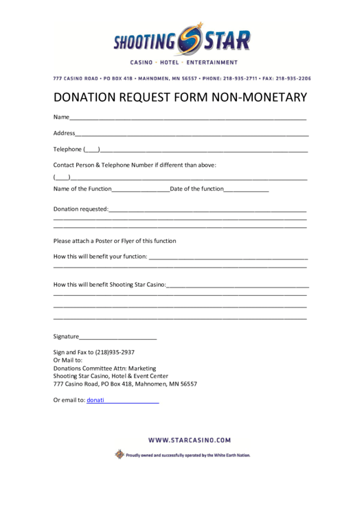 Fillable Shooting Star Donation Request Form printable pdf