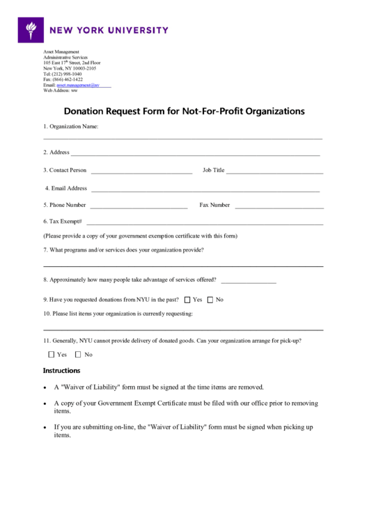 Fillable Ny University Donation Request Form Printable pdf