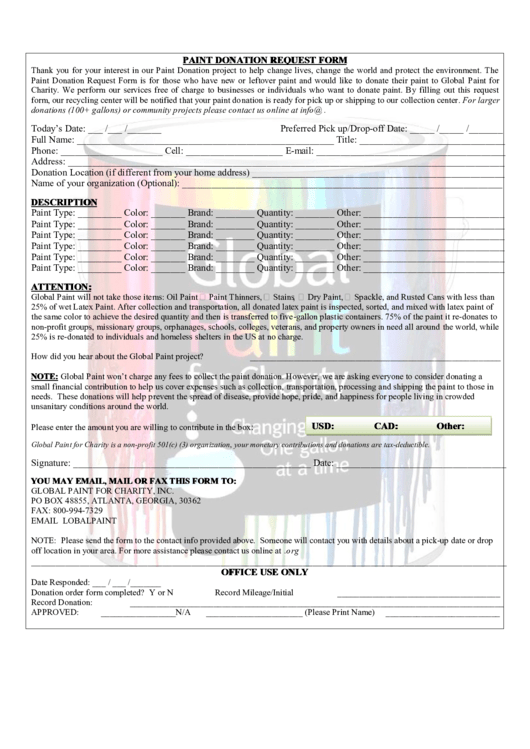 Fillable Paint Donation Request Form Printable pdf