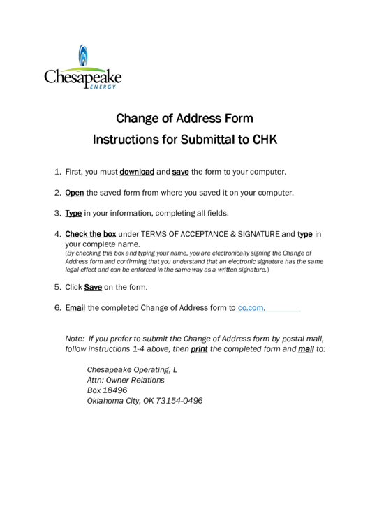 Fillable Electronic Change Of Address Form Printable pdf