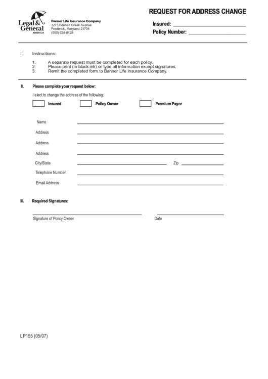 Fillable Request For Address Change Printable pdf