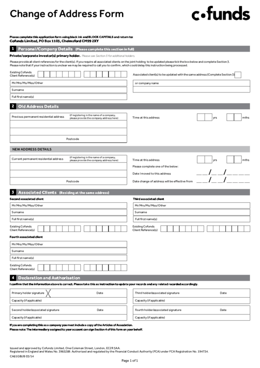 Fillable Change Of Address Form Printable pdf