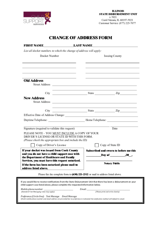 Fillable Change Of Address Form - Illinois State Disbursement Unit Printable pdf