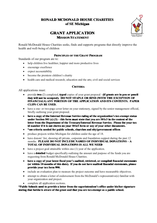 Fillable Grant Application printable pdf download