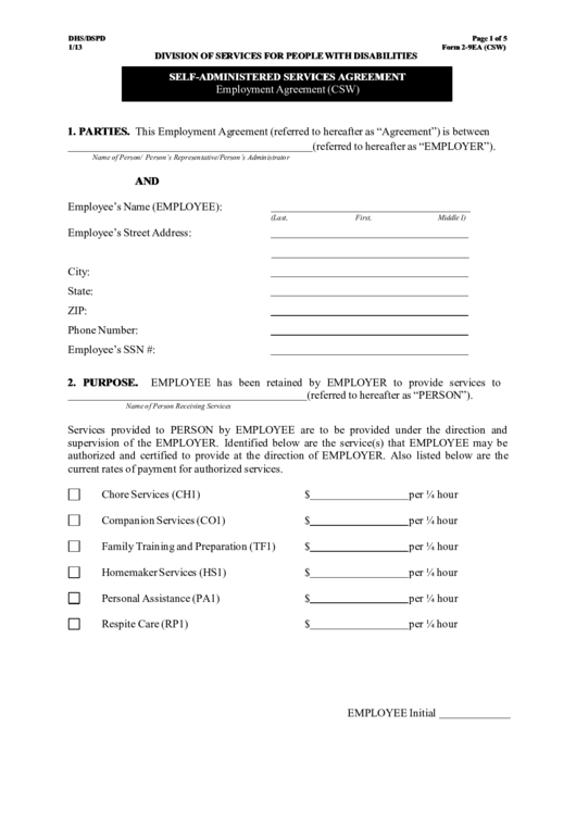 Self-Administered Services Agreement Template Printable pdf