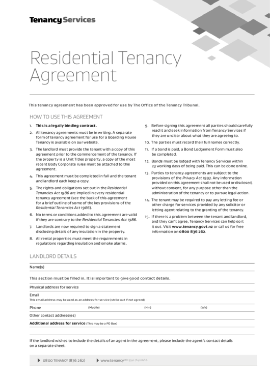 New Zealand Residential Tenancy Agreement Form