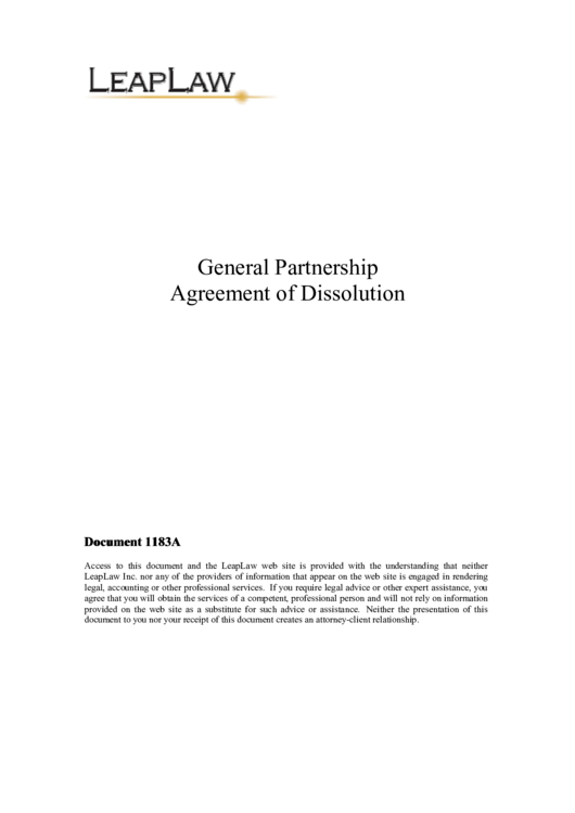Fillable General Partnership Agreement Of Dissolution Printable pdf