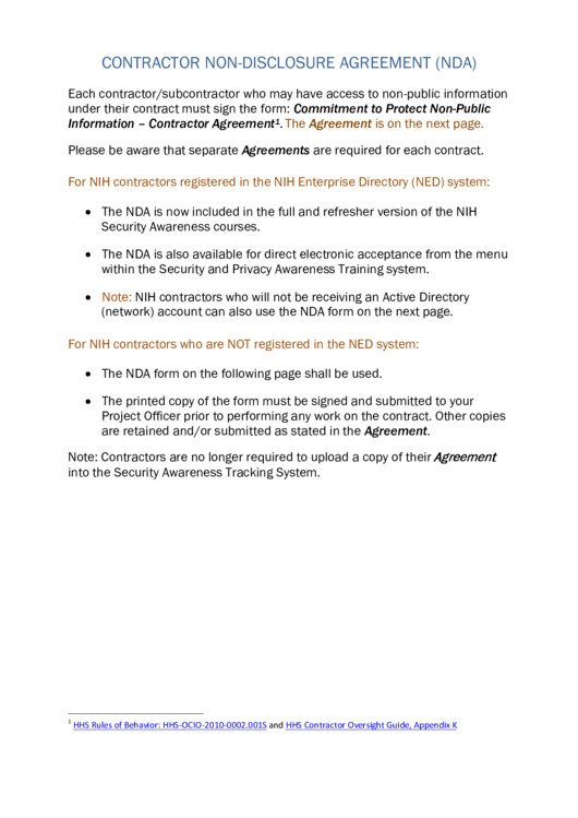 Fillable Contractor Non -Disclosure Agreement (Nda) Template Printable pdf
