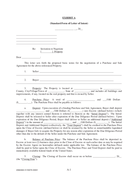 Standard Form Of Letter Of Intent Printable pdf