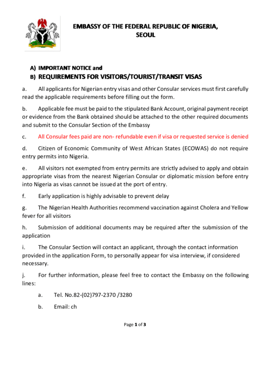 Nigerian Visa Application Form Printable Pdf Download