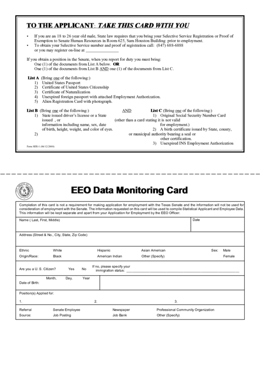 Texas Senate Application For Employment Printable pdf
