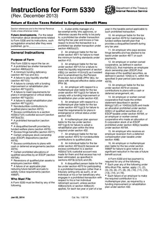 Instructions For Form 5330 (Rev. 2013) Printable pdf