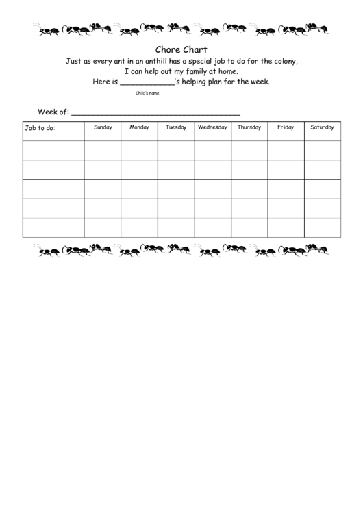 Weekly Chore Chart For Younger Kids Printable pdf
