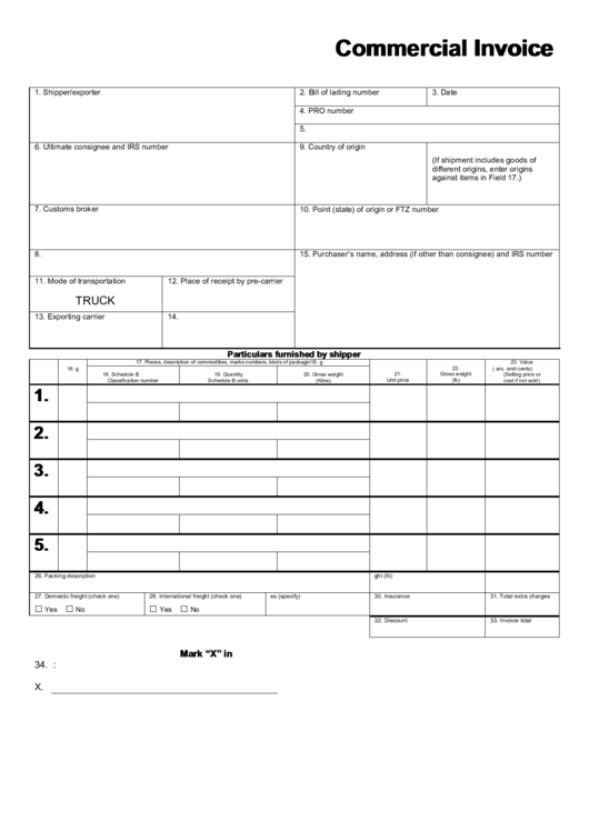Fillable Commercial Invoice Template Printable pdf