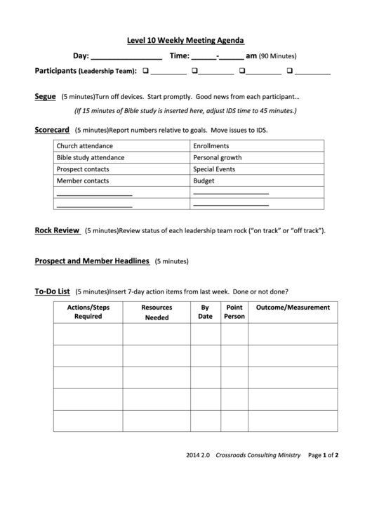 Weekly Meeting Agenda Template Printable pdf