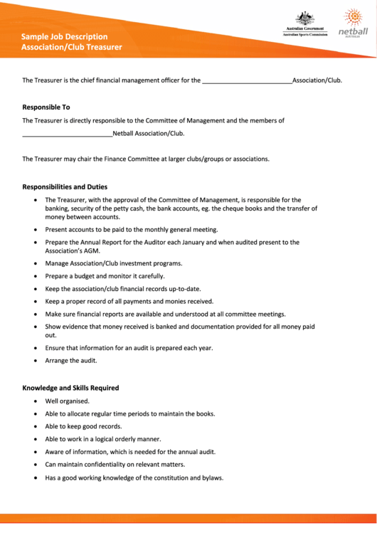 Netball Australia Sample Job Description Printable pdf
