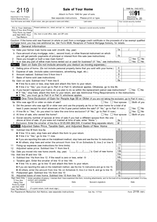 Form 2119 (1991) - Sale Of Your Home Printable pdf