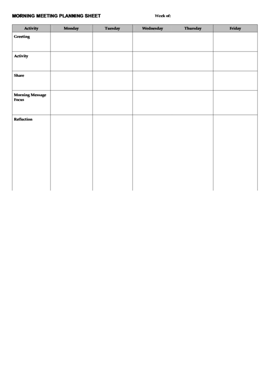 Morning Meeting Planning Sheet Printable pdf