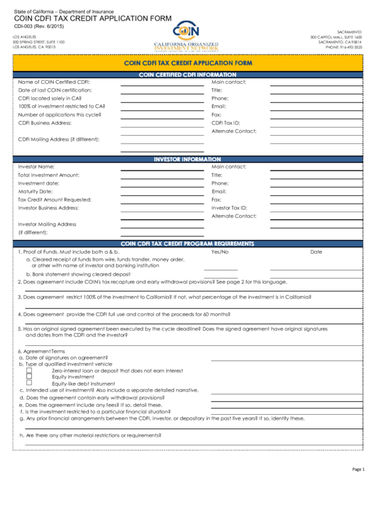 Coin Cdfi Tax Credit Application Form