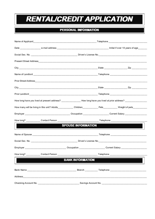 Rental/credit Application Form