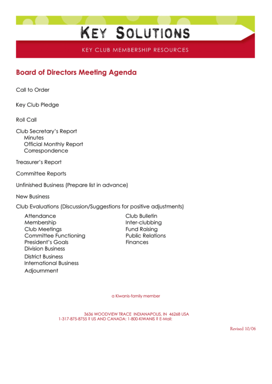 Board Of Directors Meeting Agenda Template Printable pdf