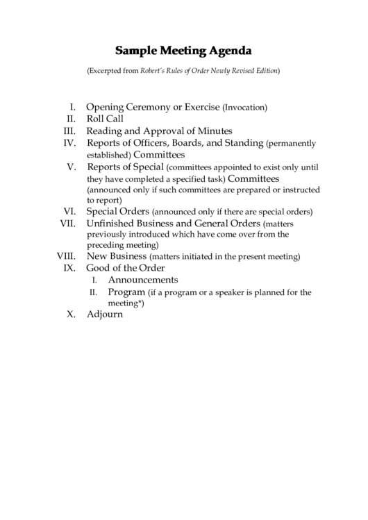 Sample Meeting Agenda Template Printable pdf