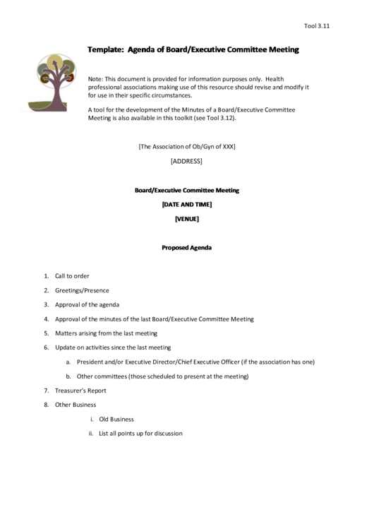 Agenda Of Board/executive Committee Meeting Template Printable pdf