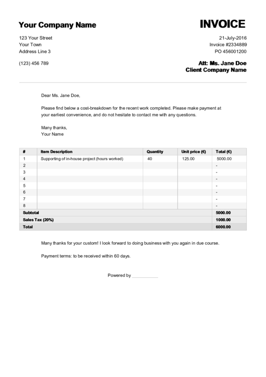 professional services invoice template