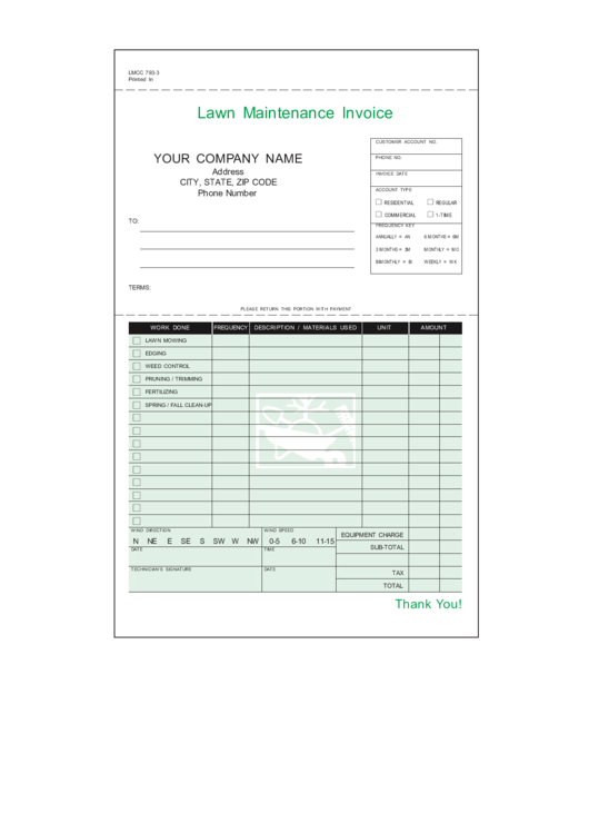 Lawn Maintenance Invoice Template Printable pdf