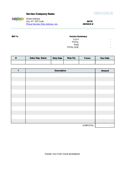 Service Invoice Template Printable pdf