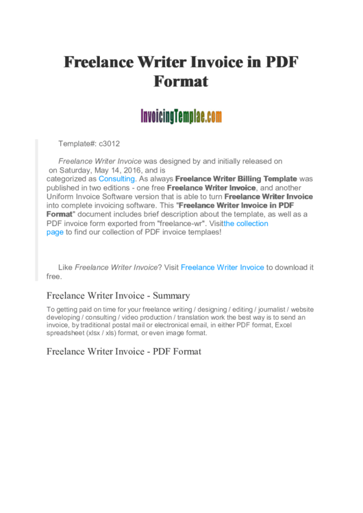 Freelance Writer Invoice Template Printable pdf