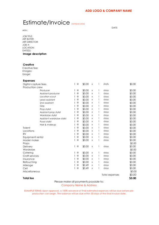 Estimate/invoice Template Printable pdf