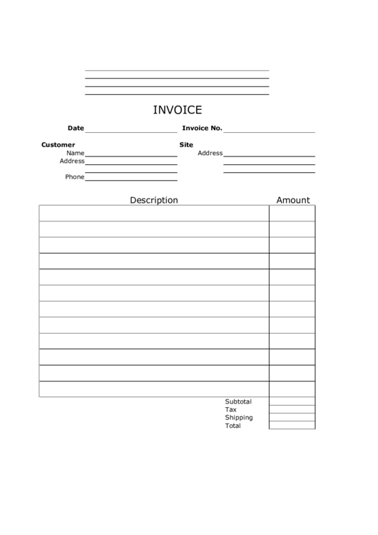Invoice Template - Lined, Vertical Printable pdf