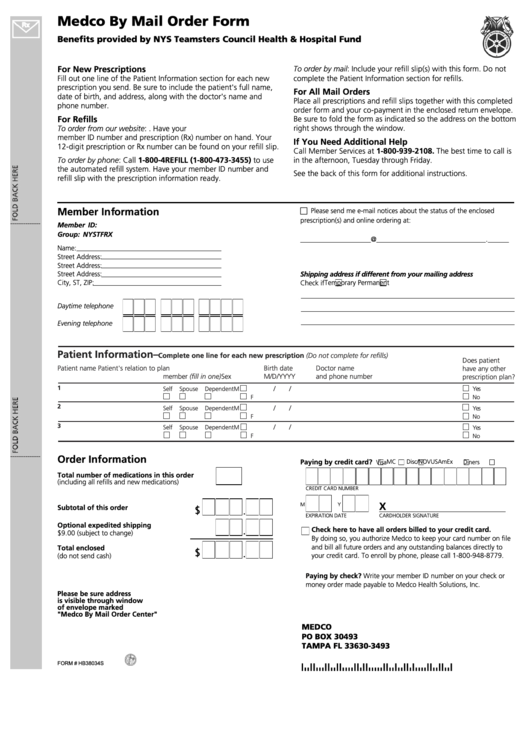 Form Hb38034s - Medco By Mail Order Form Printable pdf