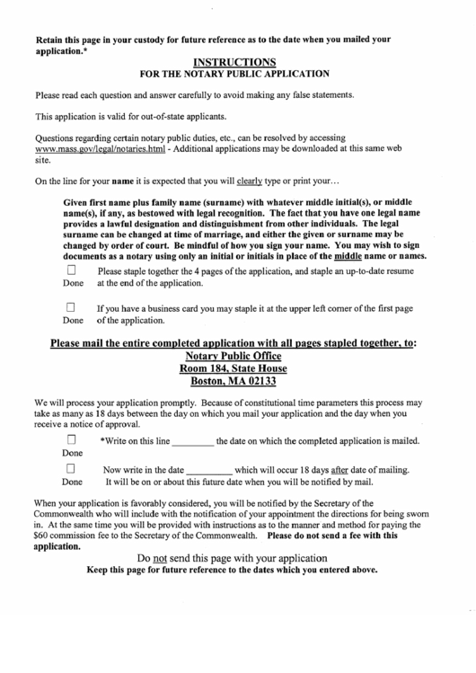Instructions For The Notary Public Application Printable pdf