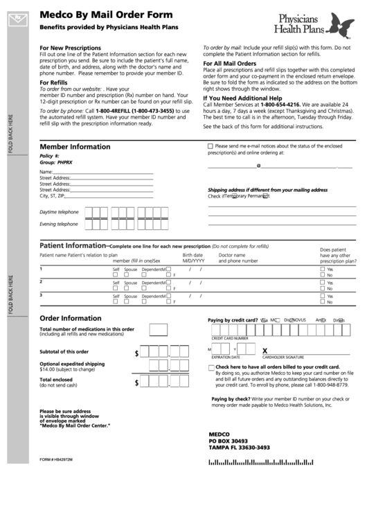 Form Hb42972m - Medco By Mail Order Form Printable pdf