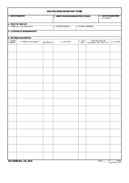 Office Of The Secretary Of Defense (osd) Records Inventory Form