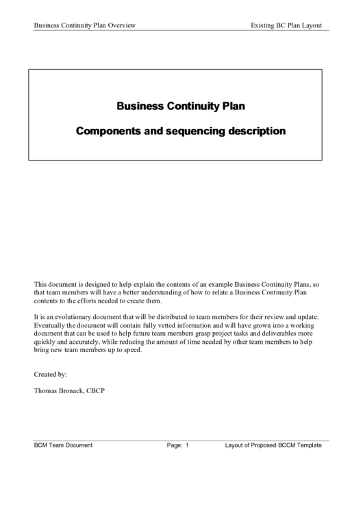 Business Continuity Plan Components And Sequencing Description Printable pdf