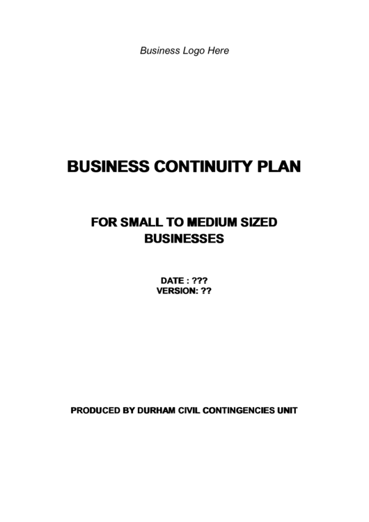 Business Continuity Plan For Small To Medium Sized Businesses Printable pdf