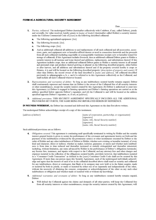 Form 4c.4 Agricultural Security Agreement Printable pdf